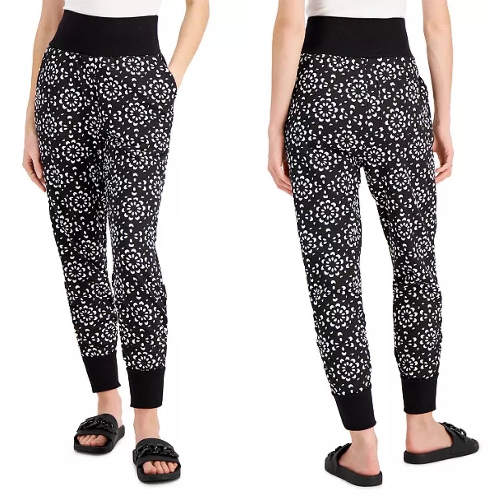 INC INTERNATIONAL CONCEPTS Floral Printed Terry Jogger Pants Black/White XXL NEW